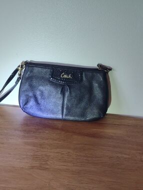 Coach Black Leather Wristlet with Gold Hardware
